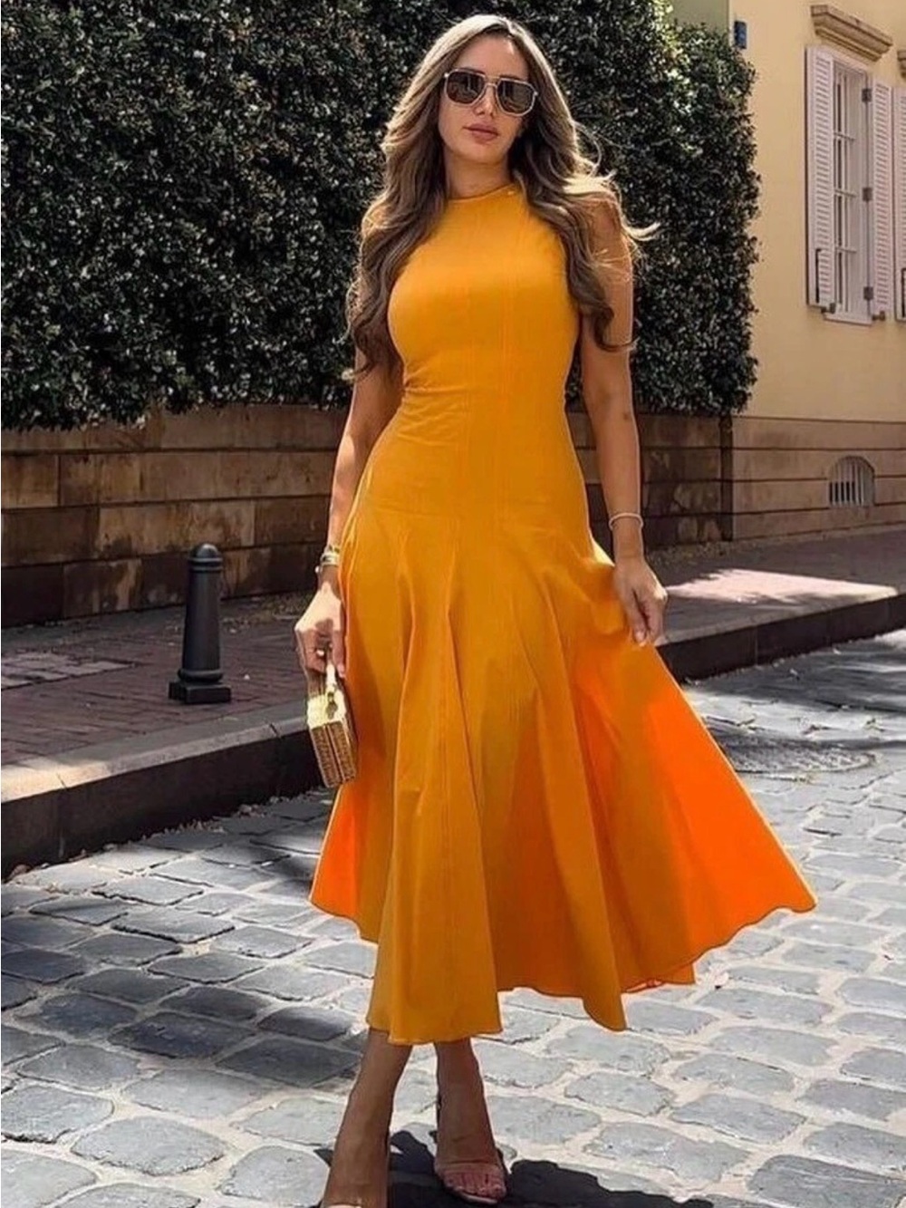 Zara Vibrant Orange Midi Dress